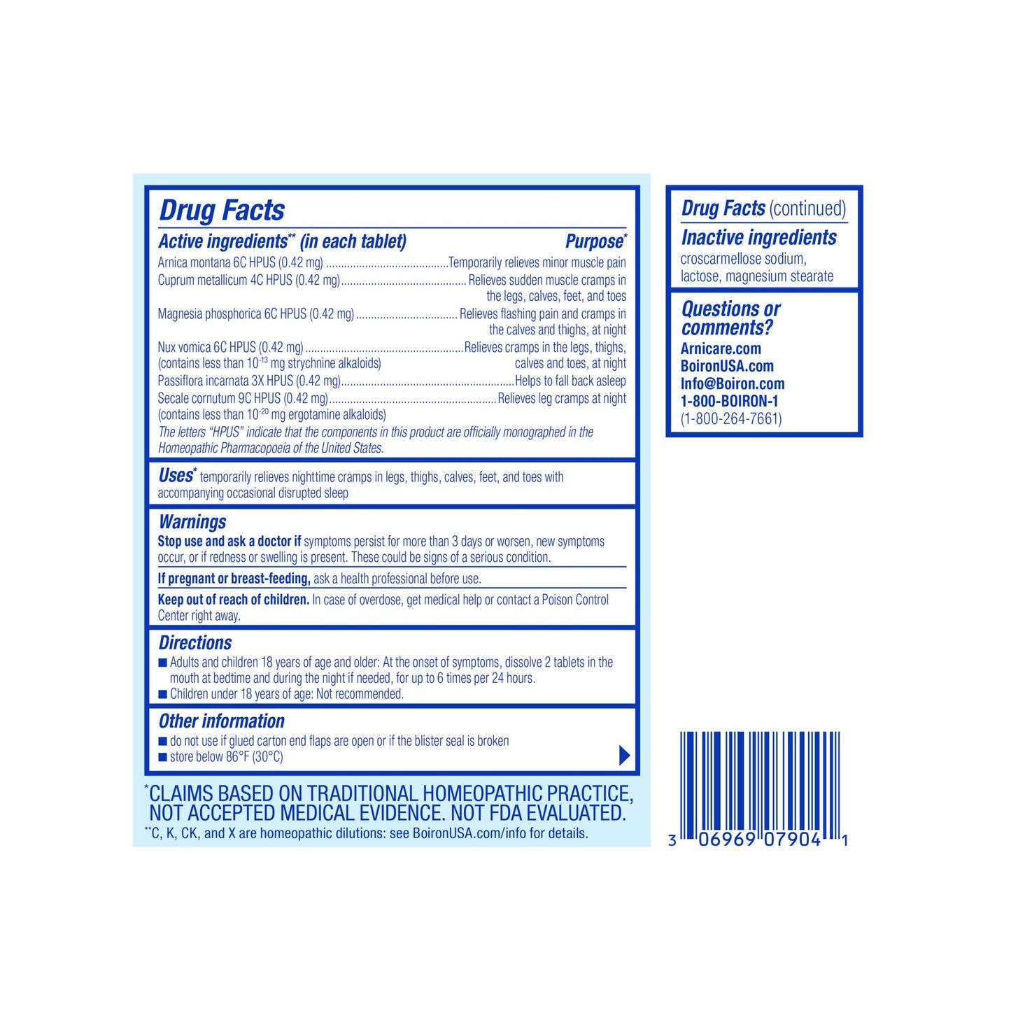 Boiron Arnicare Leg Cramps PM Meltaway Tablets