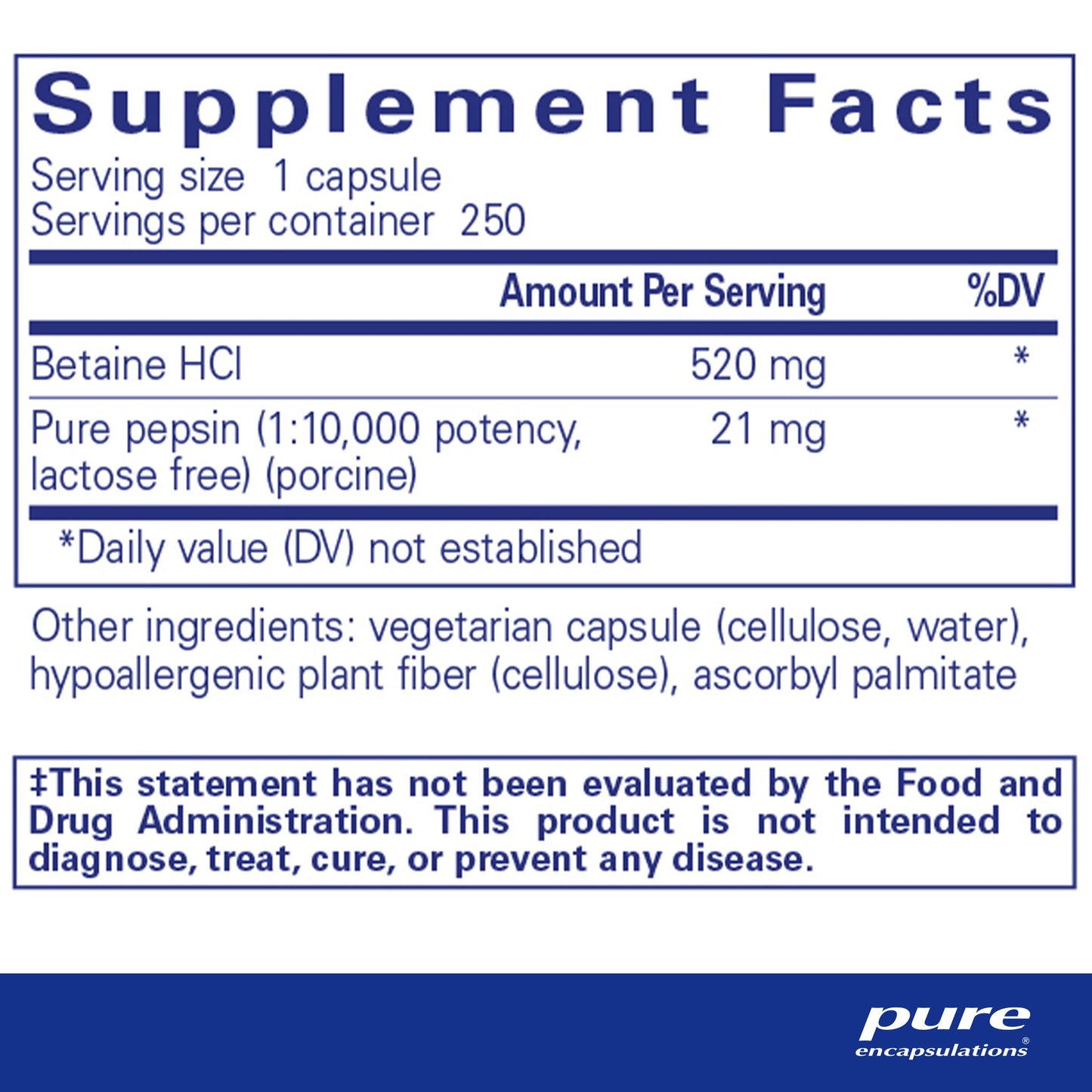 Pure Encapsulations Betaine HCl Pepsin