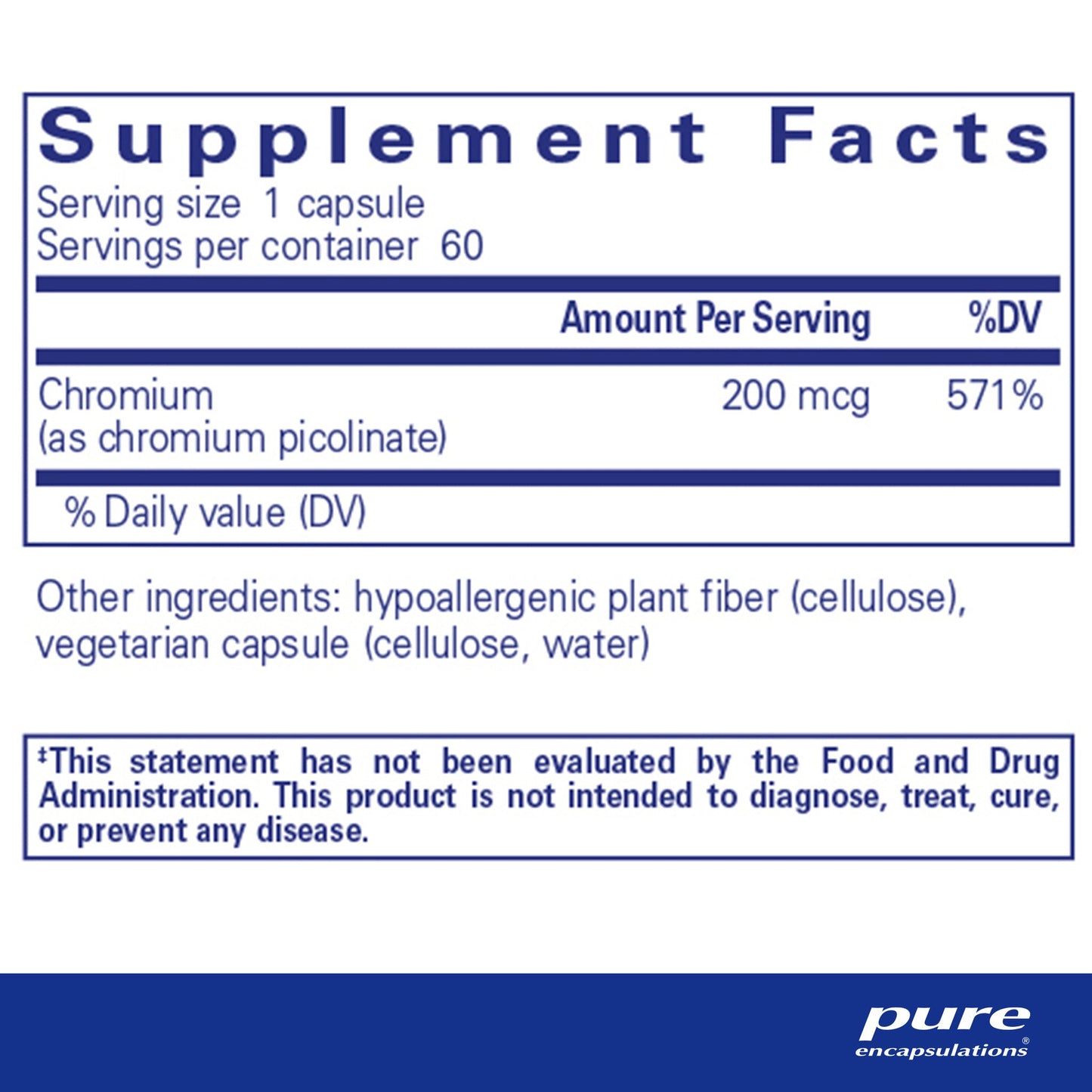 Pure Encapsulations Chromium (picolinate) 200 mcg
