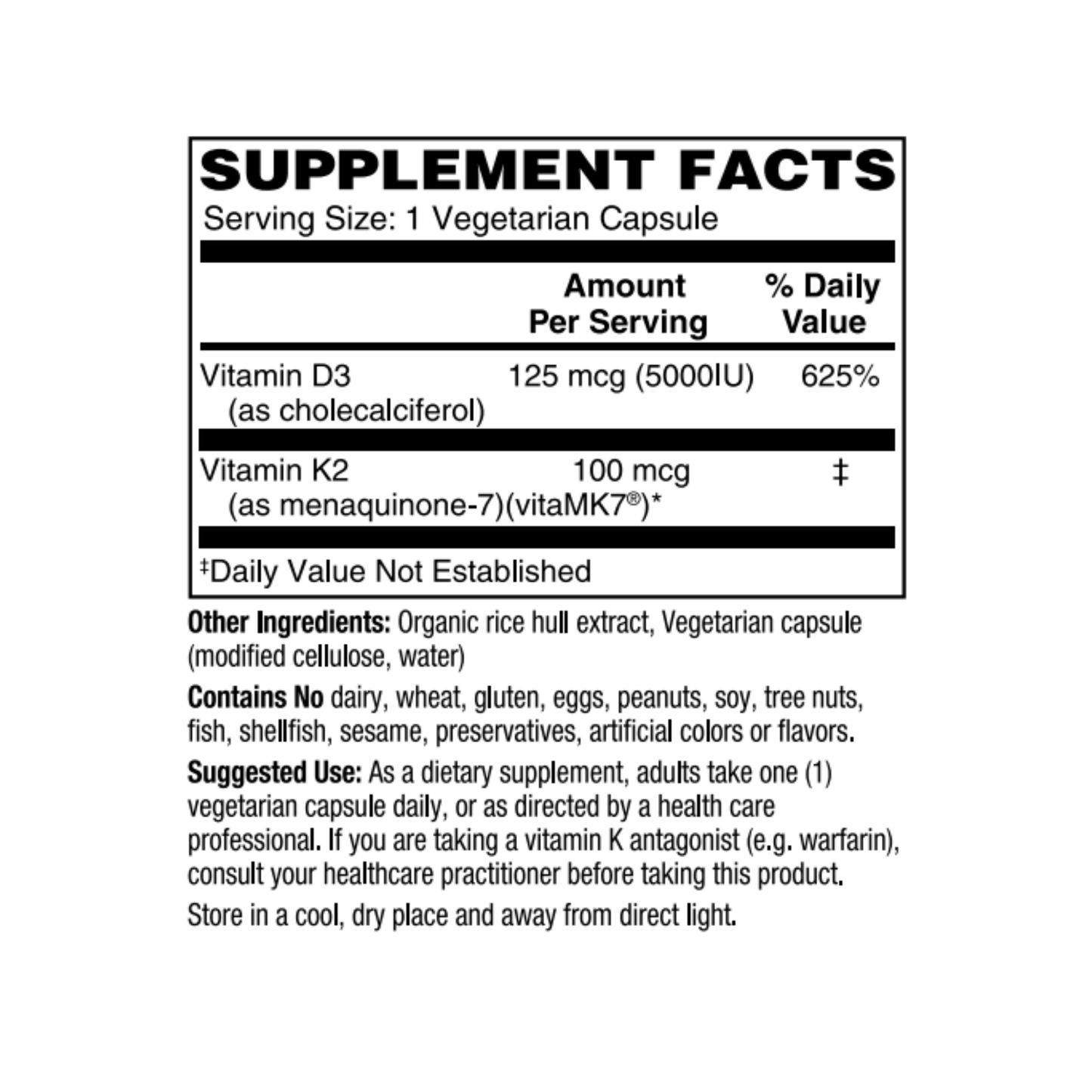 Vitamin D3 & K2 (vitaMK7) 125mcg/100mcg