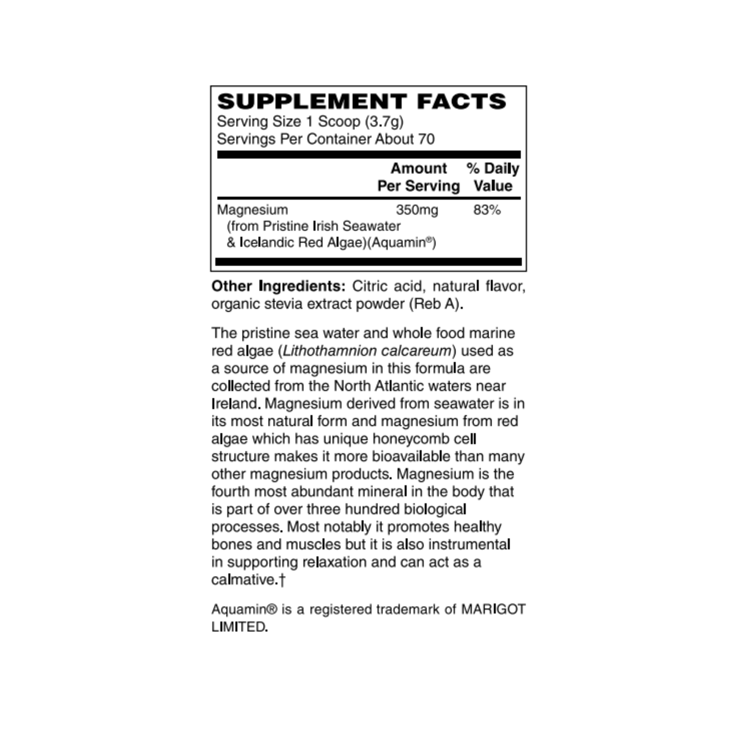Whole Food Magnesium Powder - Natural Lemon Flavor