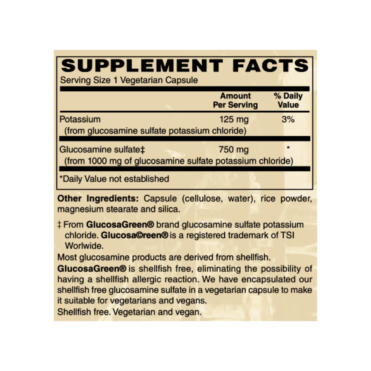 Shellfish free Glucosamine Sulfate 90c