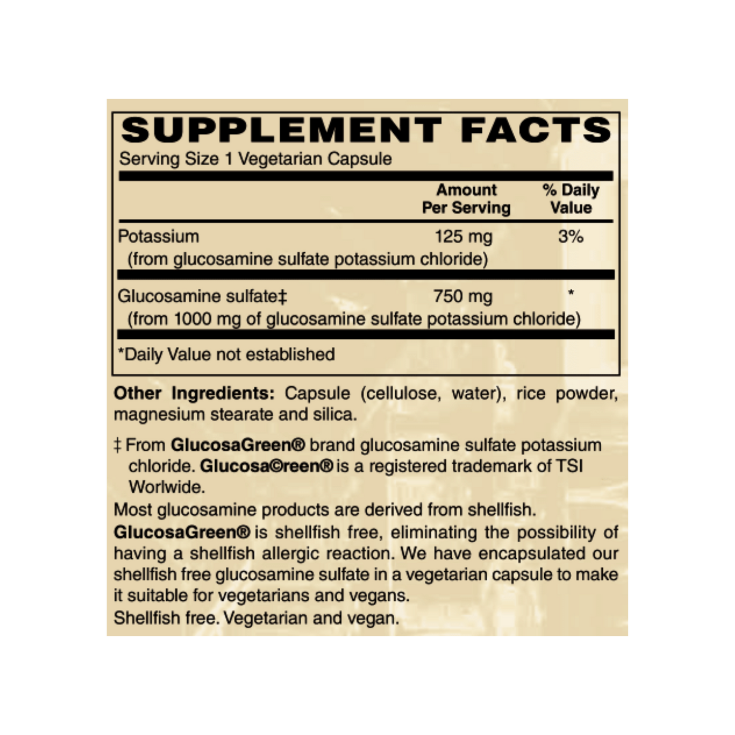 Shellfish free Glucosamine Sulfate 90c