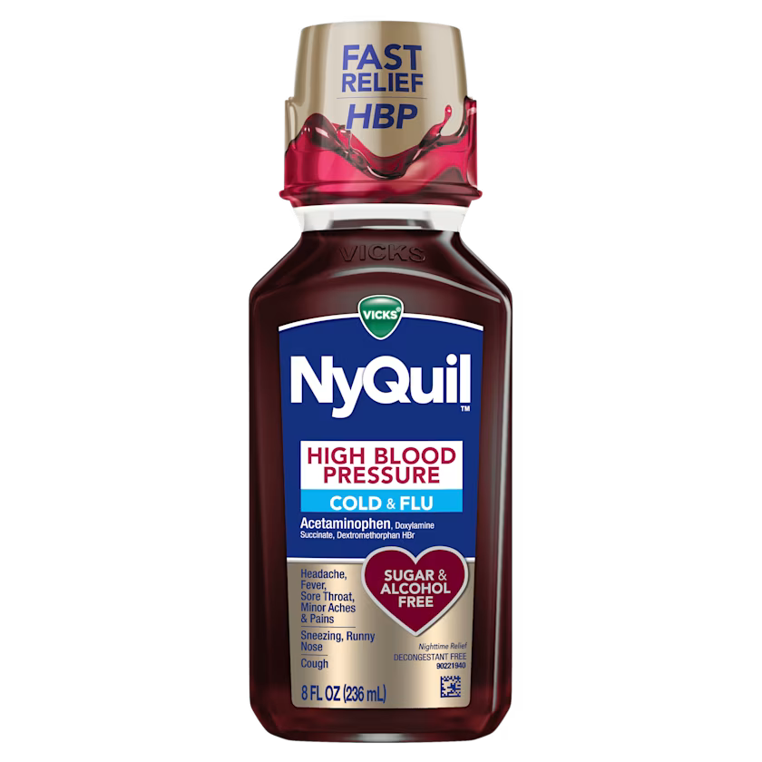 NyQuil High Blood Pressure Cold and Flu Relief Liquid Medicine