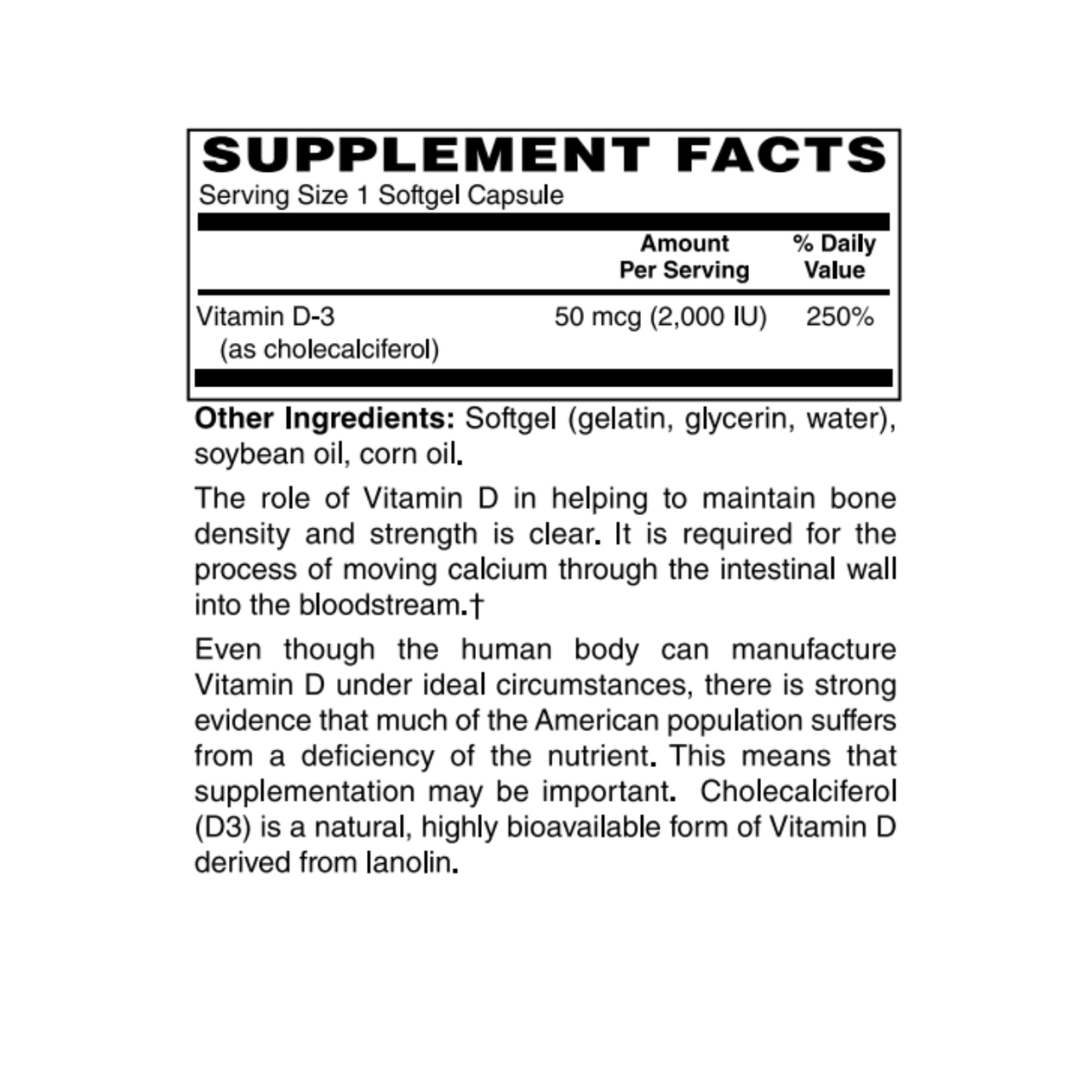 Vitamin D-3 50mcg (2,000IU)